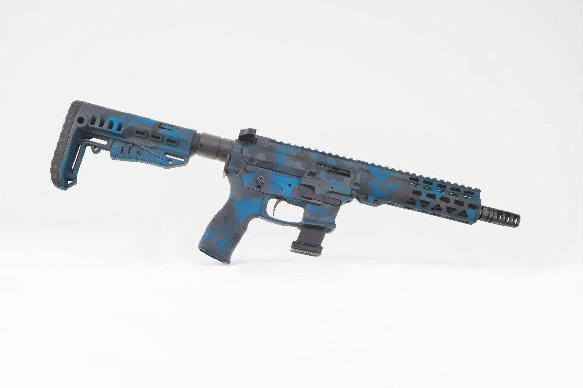 Carabine Semi-Auto LEGACY ARMAMENT AR EXTREM Canon de 8 Pouces Calibre 9x19 Hexa-camo Bleu